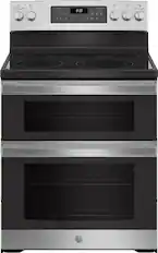 Front. GE - 6.6 Cu. Ft. Freestanding Double Oven Electric Convection Range with Self-Steam Cleaning and No-Preheat Air Fry - Stainless Steel.
