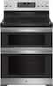 GE - 30 in. Wide 5 Elements 6.6 Cu. Ft. Freestanding Double Oven Electric Convection Range with Steam Cleaning and Air Fry - Stainless Steel