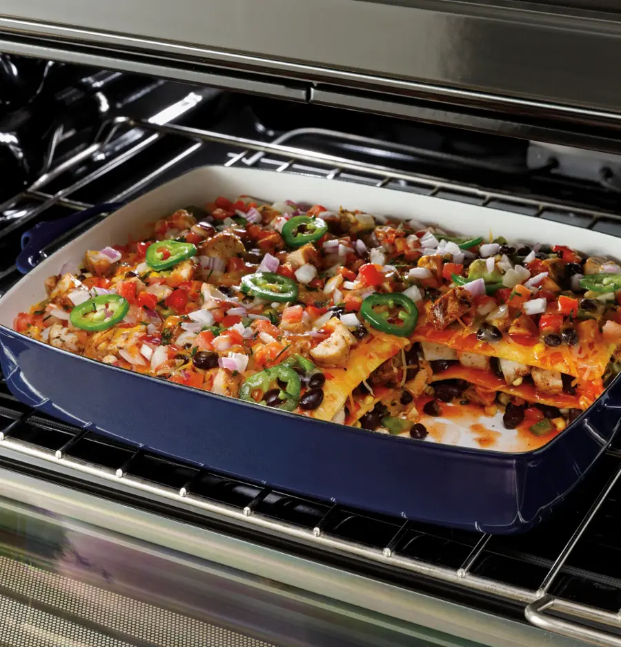 Alt View 19. GE - 6.6 Cu. Ft. Freestanding Double Oven Electric Convection Range with Self-Steam Cleaning and No-Preheat Air Fry - Stainless Steel.