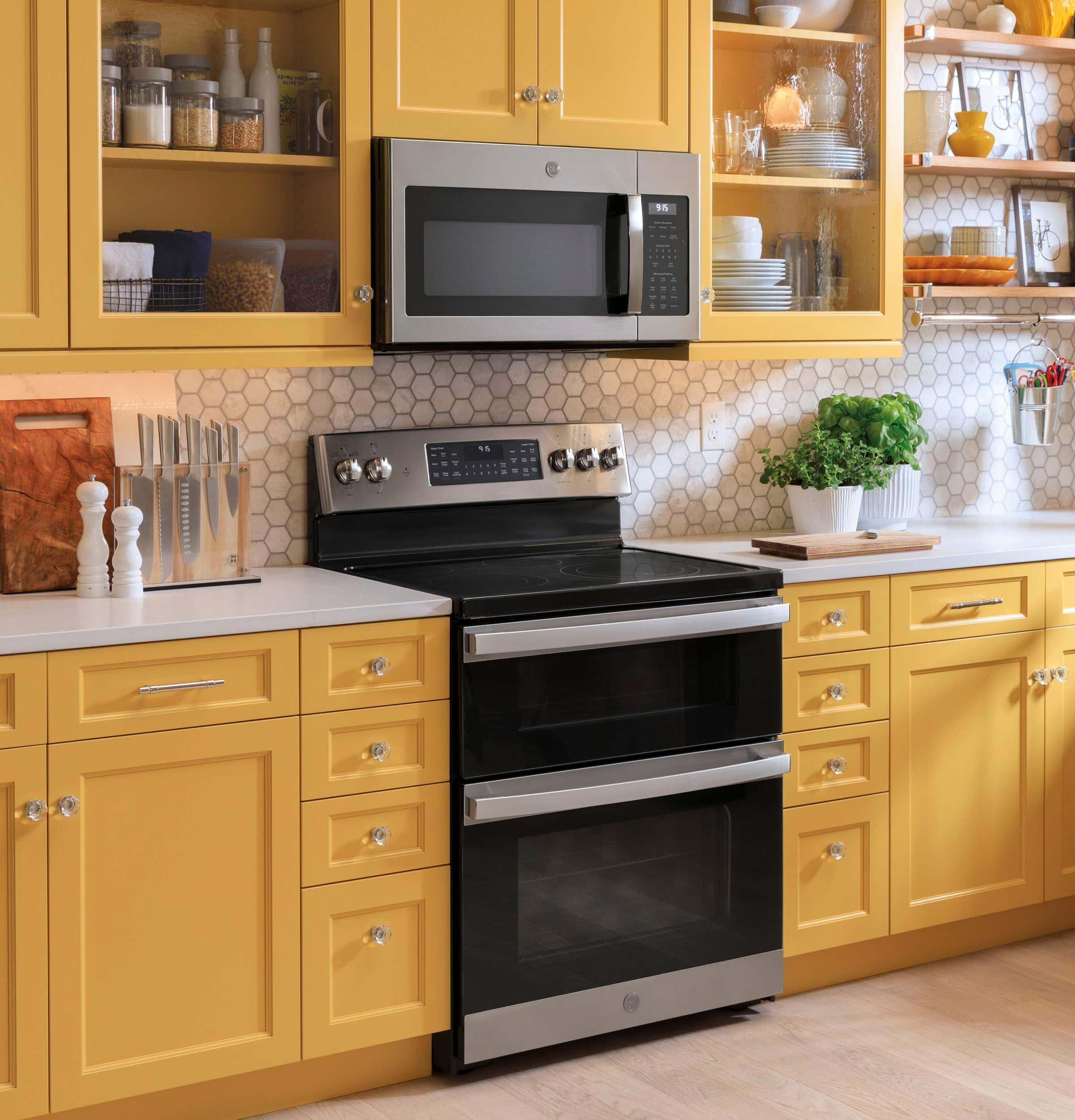 Alt View 22. GE - 6.6 Cu. Ft. Freestanding Double Oven Electric Convection Range with Self-Steam Cleaning and No-Preheat Air Fry - Stainless Steel.