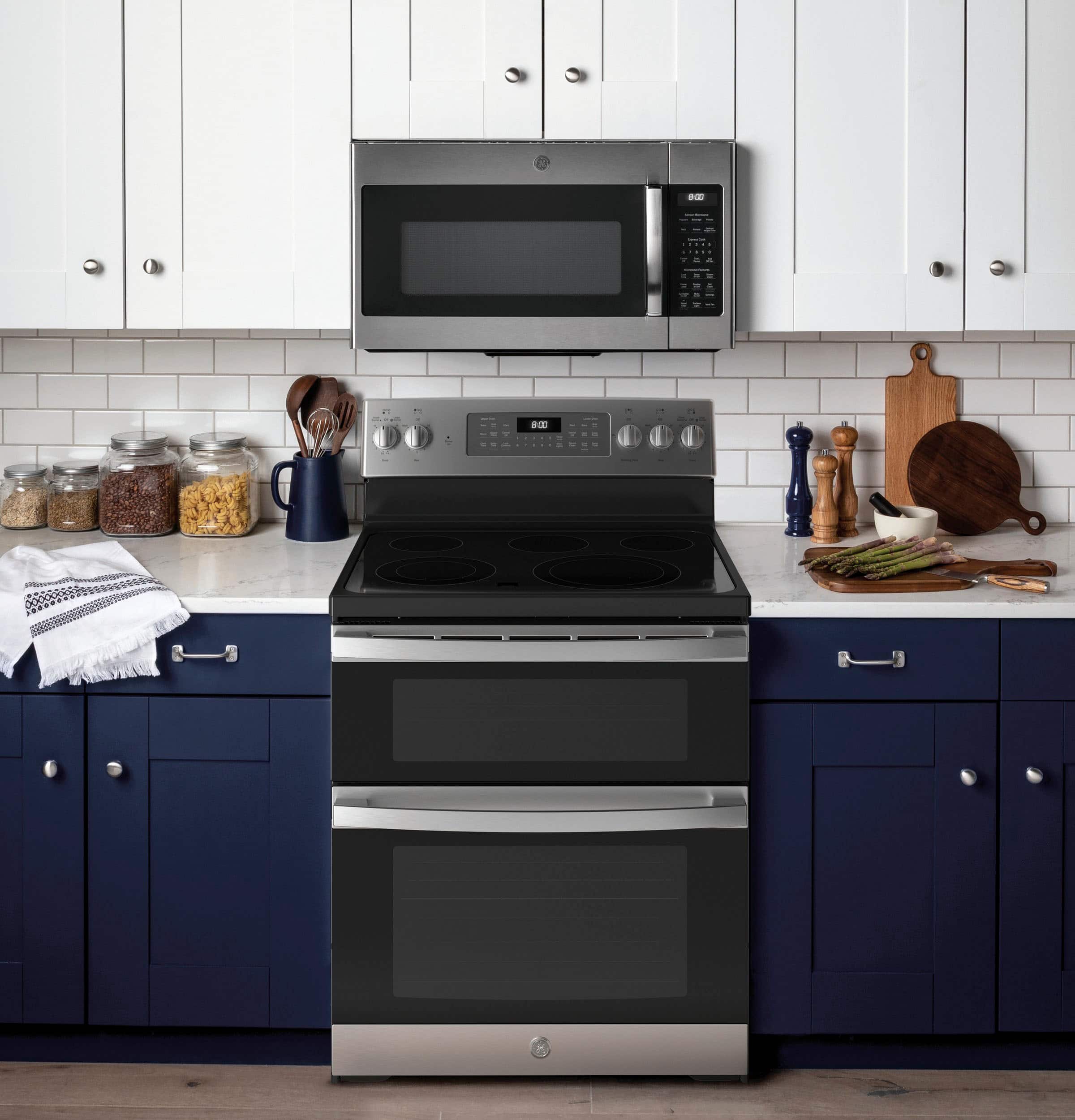 Alt View 25. GE - 6.6 Cu. Ft. Freestanding Double Oven Electric Convection Range with Self-Steam Cleaning and No-Preheat Air Fry - Stainless Steel.