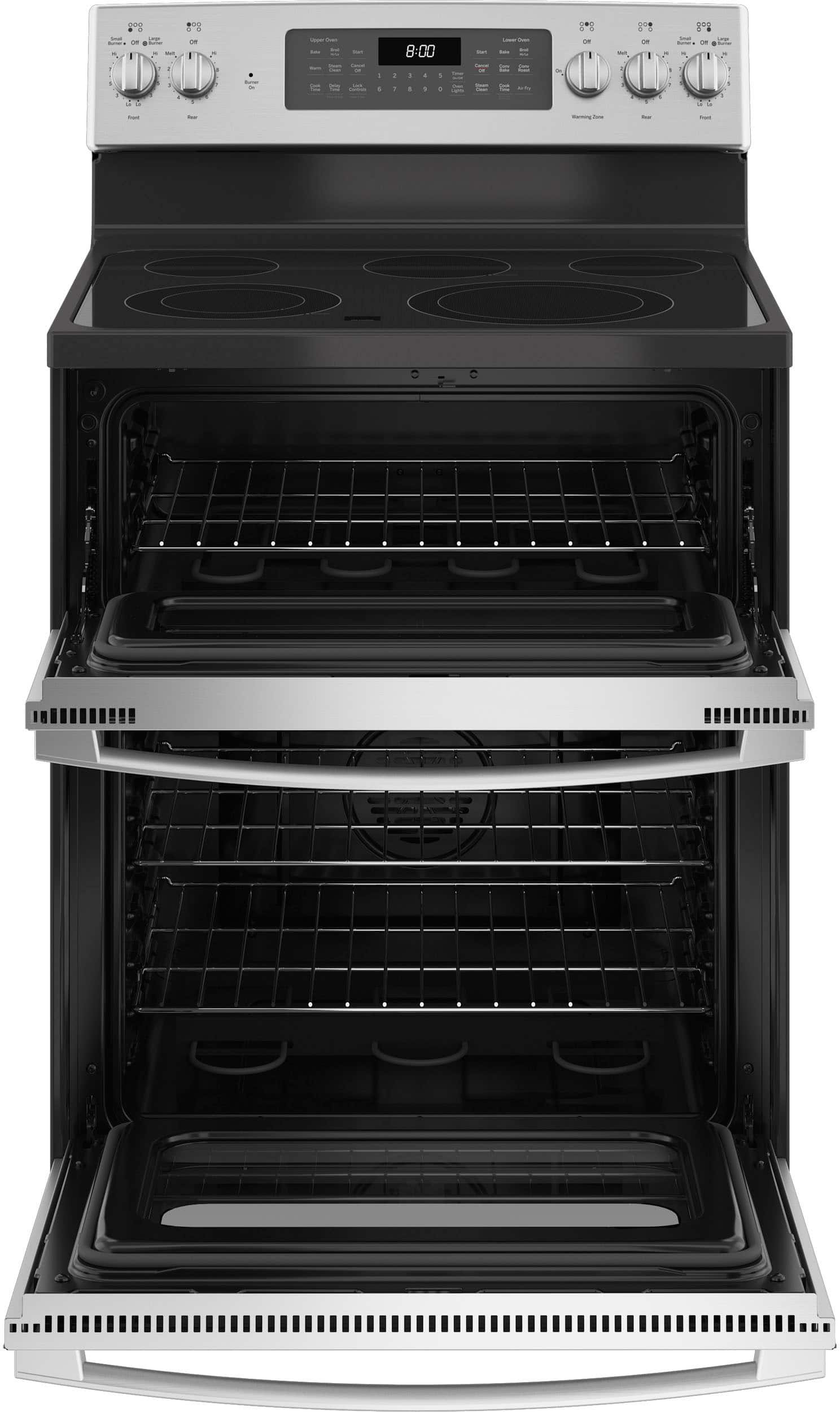Alt View 1. GE - 6.6 Cu. Ft. Freestanding Double Oven Electric Convection Range with Self-Steam Cleaning and No-Preheat Air Fry - Stainless Steel.