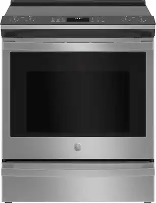 Front. GE Profile - 30" Smart Slide-In Electric Convection Fingerprint Resistant Range - Stainless Steel.