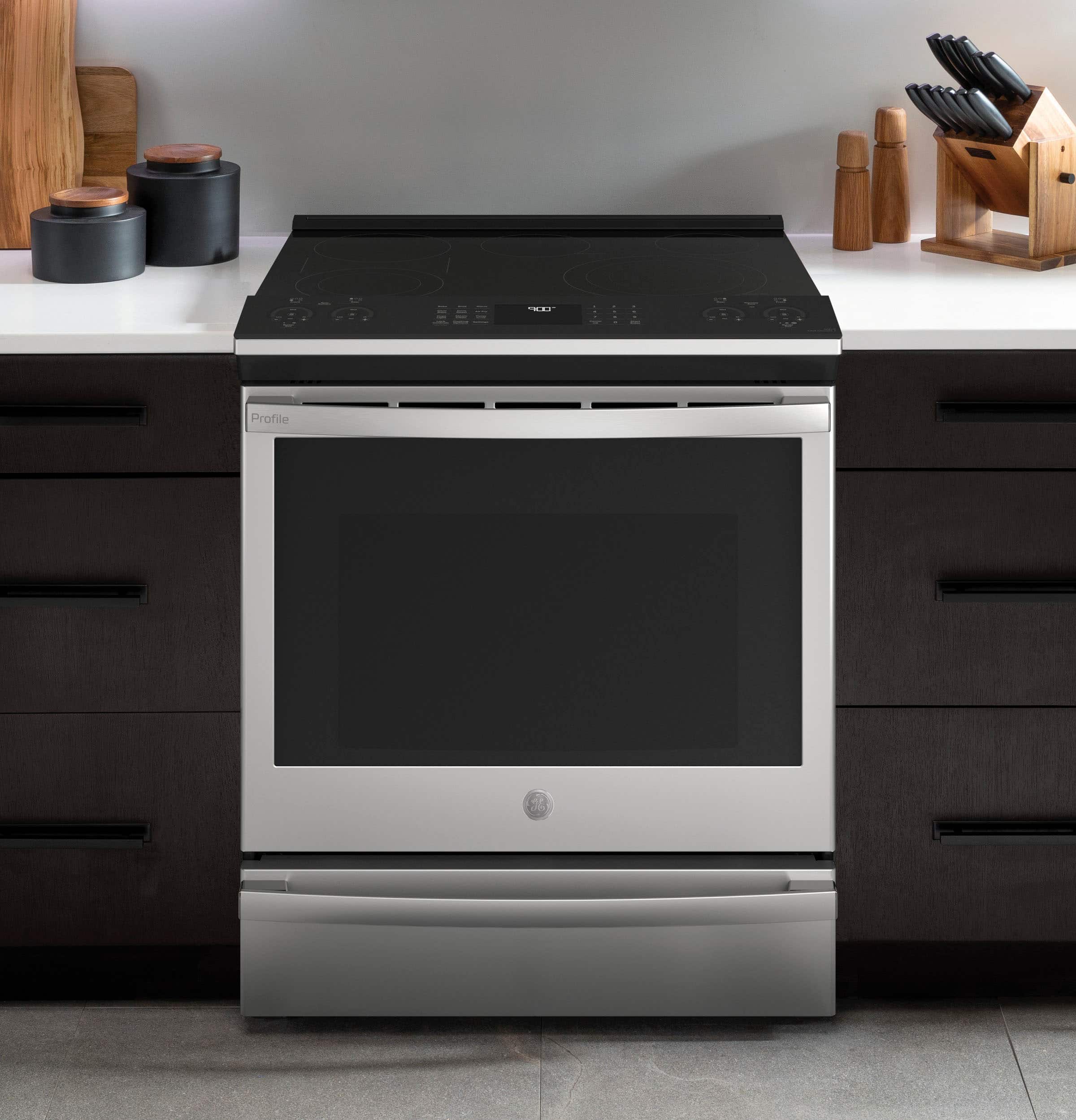 Alt View 13. GE Profile - 30" Smart Slide-In Electric Convection Fingerprint Resistant Range - Stainless Steel.