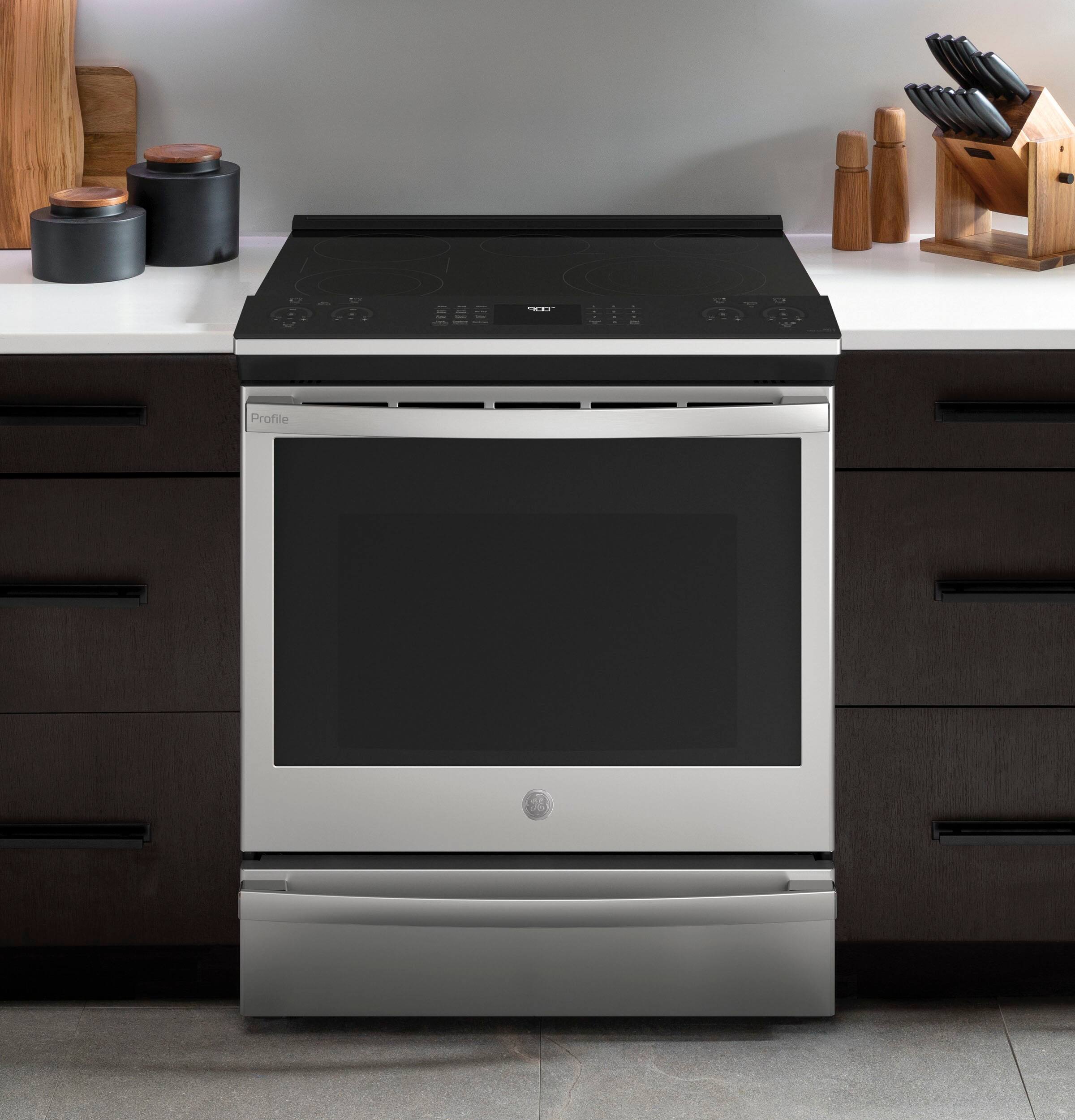 Alt View 13. GE Profile - 30" Smart Slide-In Electric Convection Fingerprint Resistant Range - Stainless Steel.