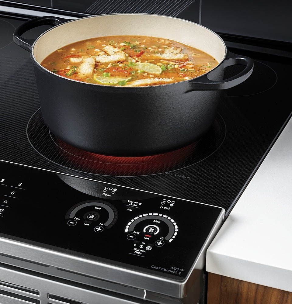 Alt View 27. GE Profile - 30" Smart Slide-In Electric Convection Fingerprint Resistant Range - Stainless Steel.