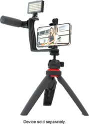 Digipower - Phone Video Stabilizer Rig Kit with Microphone, Light diffuser and Mini tripod for iPhone, Samsung and Digital Cameras - Black - Angle_Zoom
