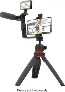 Angle. Digipower - Phone Video Stabilizer Rig Kit with Microphone, Light diffuser and Mini tripod for iPhone, Samsung and Digital Cameras - Black.