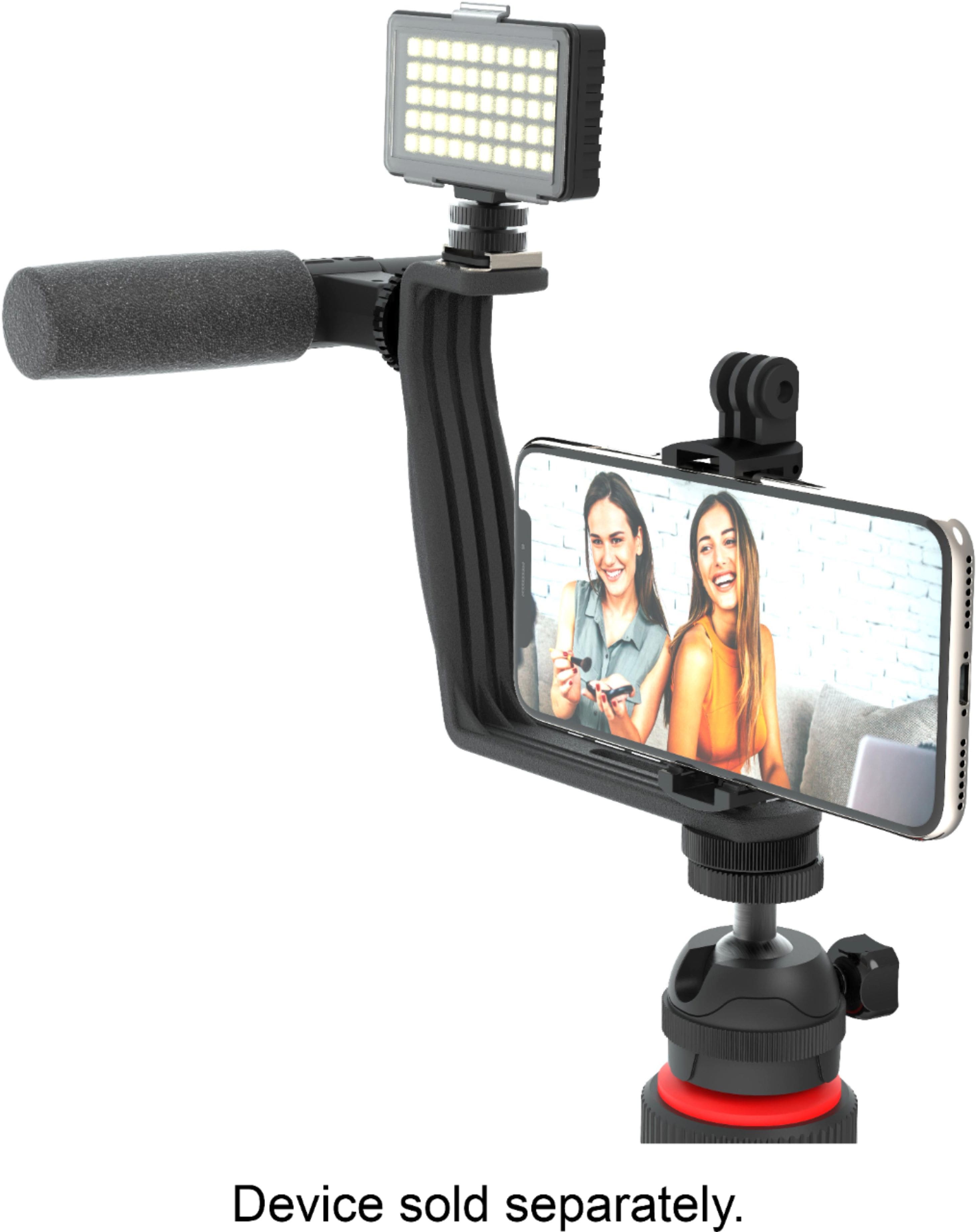 Alt View 11. Digipower - Phone Video Stabilizer Rig Kit with Microphone, Light diffuser and Mini tripod for iPhone, Samsung and Digital Cameras - Black.