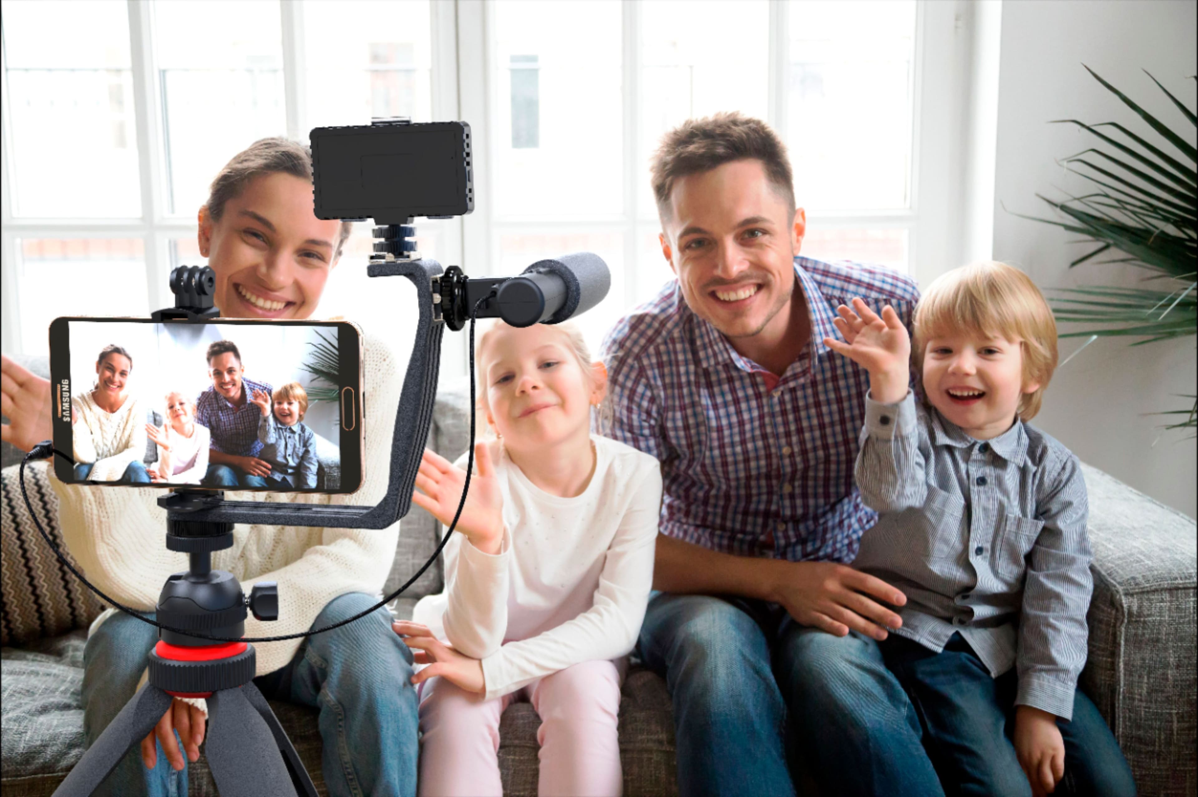 Alt View 14. Digipower - Phone Video Stabilizer Rig Kit with Microphone, Light diffuser and Mini tripod for iPhone, Samsung and Digital Cameras - Black.