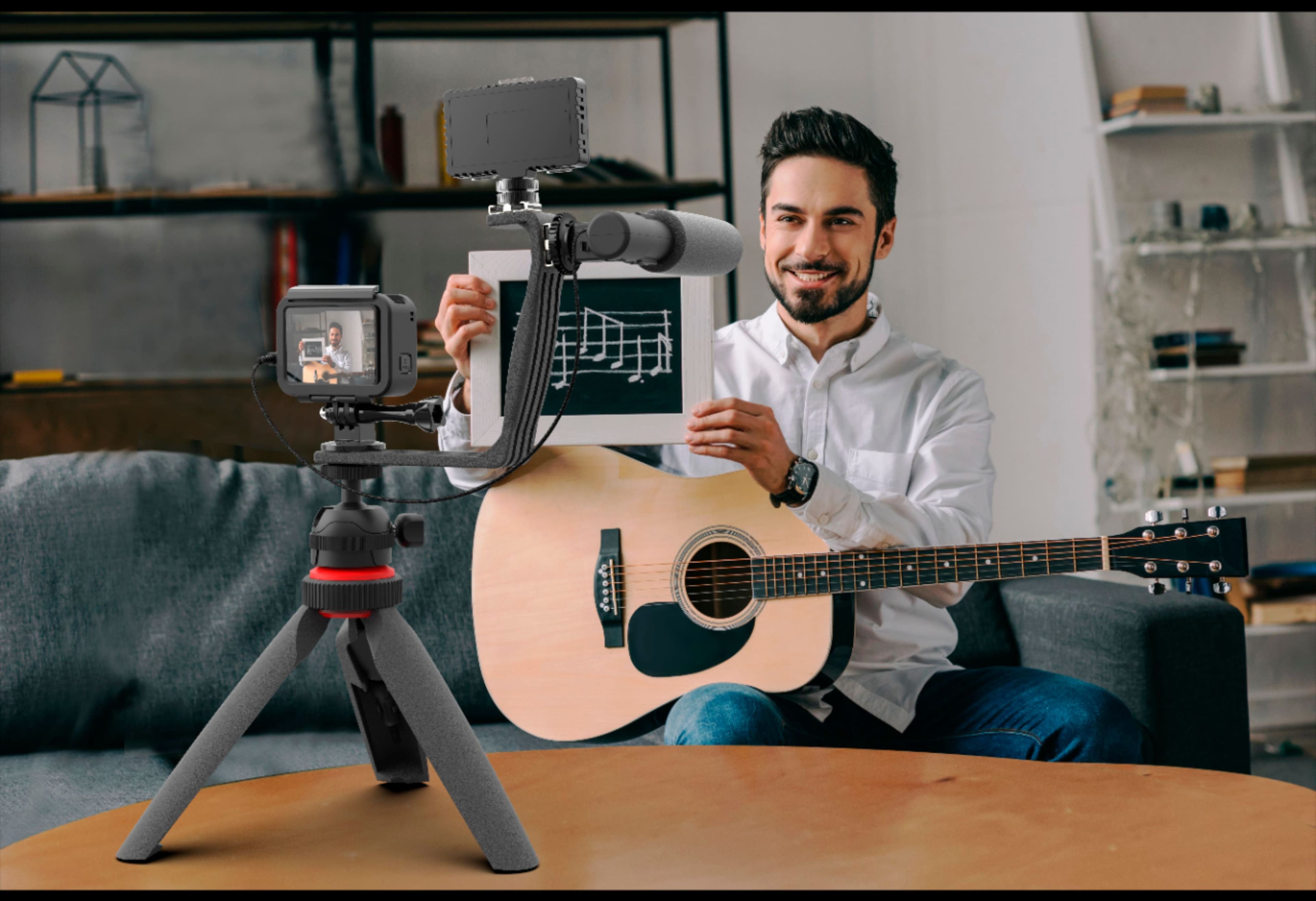 Alt View 15. Digipower - Phone Video Stabilizer Rig Kit with Microphone, Light diffuser and Mini tripod for iPhone, Samsung and Digital Cameras - Black.