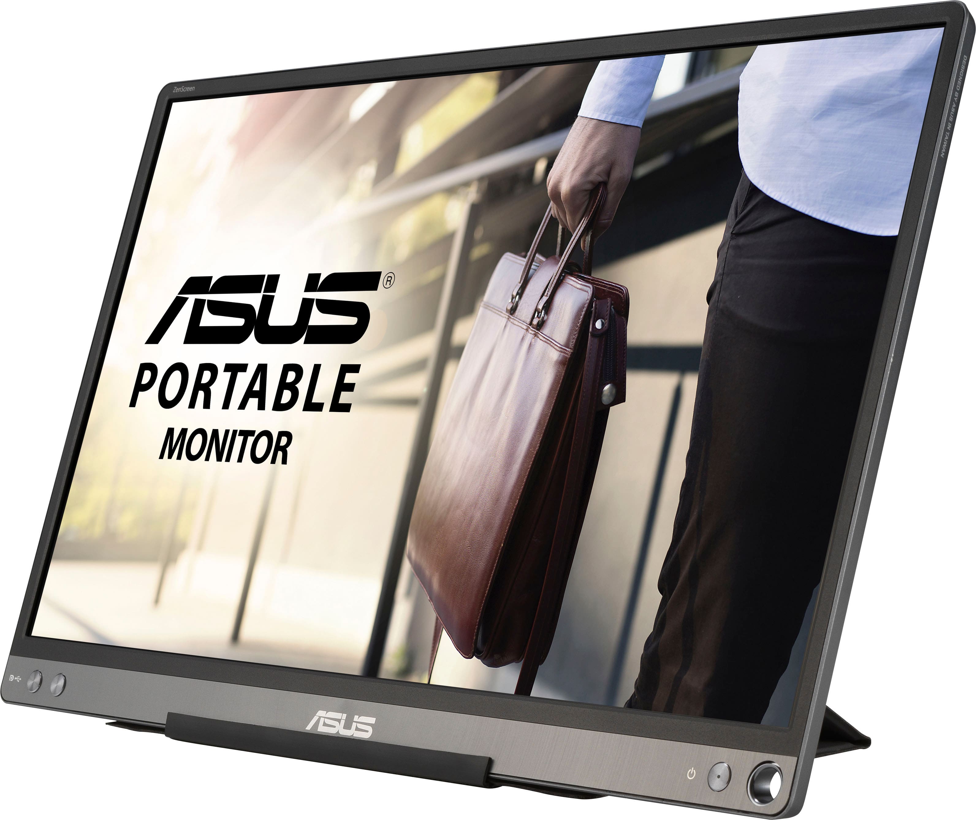 Left. ASUS - ZenScreen 15.6” IPS FHD 1080P USB Type-C Portable Monitor with Foldable Smart Case - Dark Gray.
