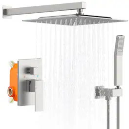 DOMETOUR - Shower System Shower Faucet Combo Set Wall Mounted with 10" Rainfall Shower Head and Handheld Shower Faucet - Brushed Nickel