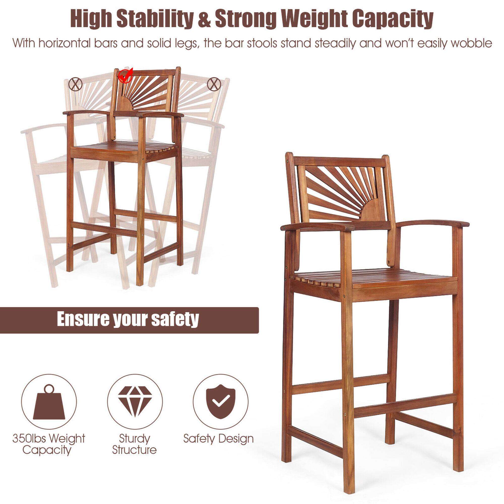 High Stability & Strong Weight Capacity  
With horizontal bars and solid legs, the bar stools stand steadily and won't easily wobble  

Ensure your safety  
350lbs Weight Capacity  
Sturdy Structure  
Safety Design