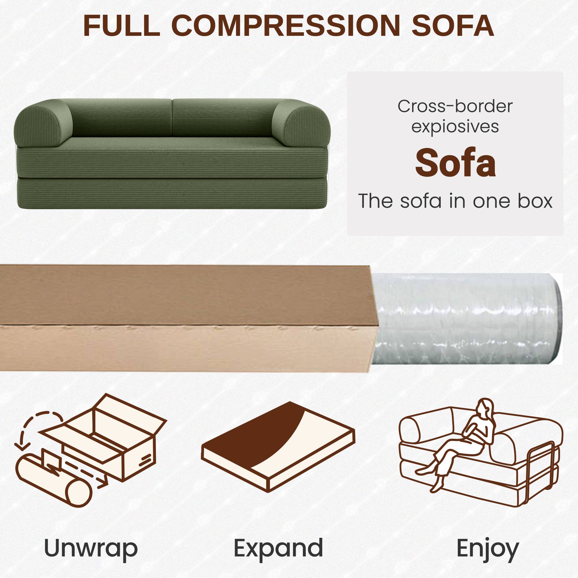 FULL COMPRESSION SOFA

Cross-border expiosives Sofa

The sofa in one box

Unwrap

Expand

Enjoy