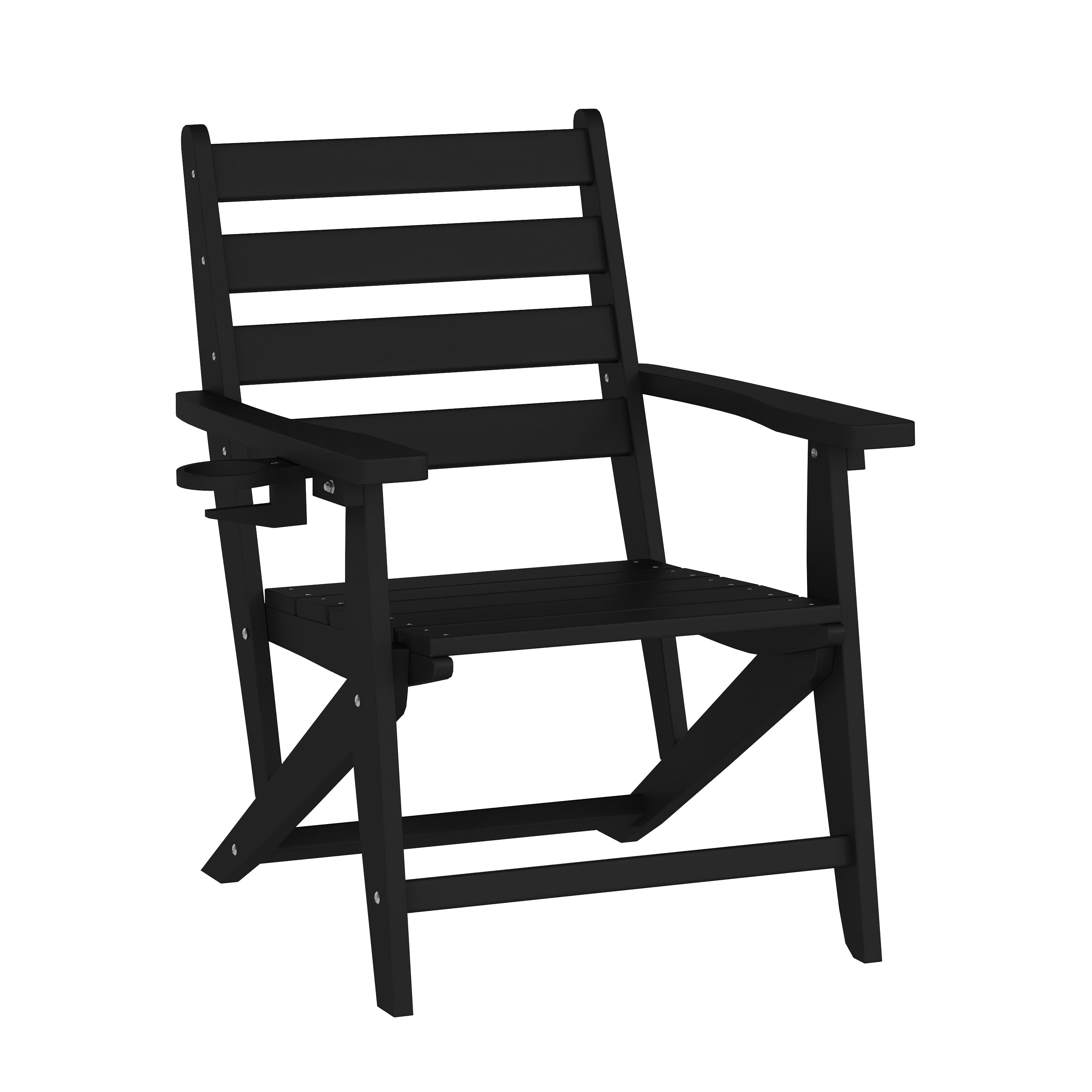Emma + Oliver - Arcata Adirondack Dining Chair with Fold Out Cup Holder, Weather Resistant Recycled HDPE Adirondack Chair - Black price history on PriceWatchPro