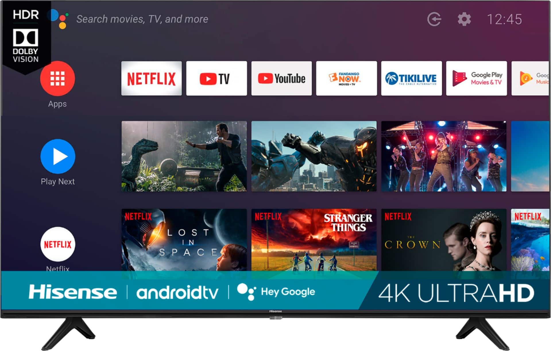 Front. Hisense - 43" Class H65 Series LED 4K UHD Smart Android TV - Black.