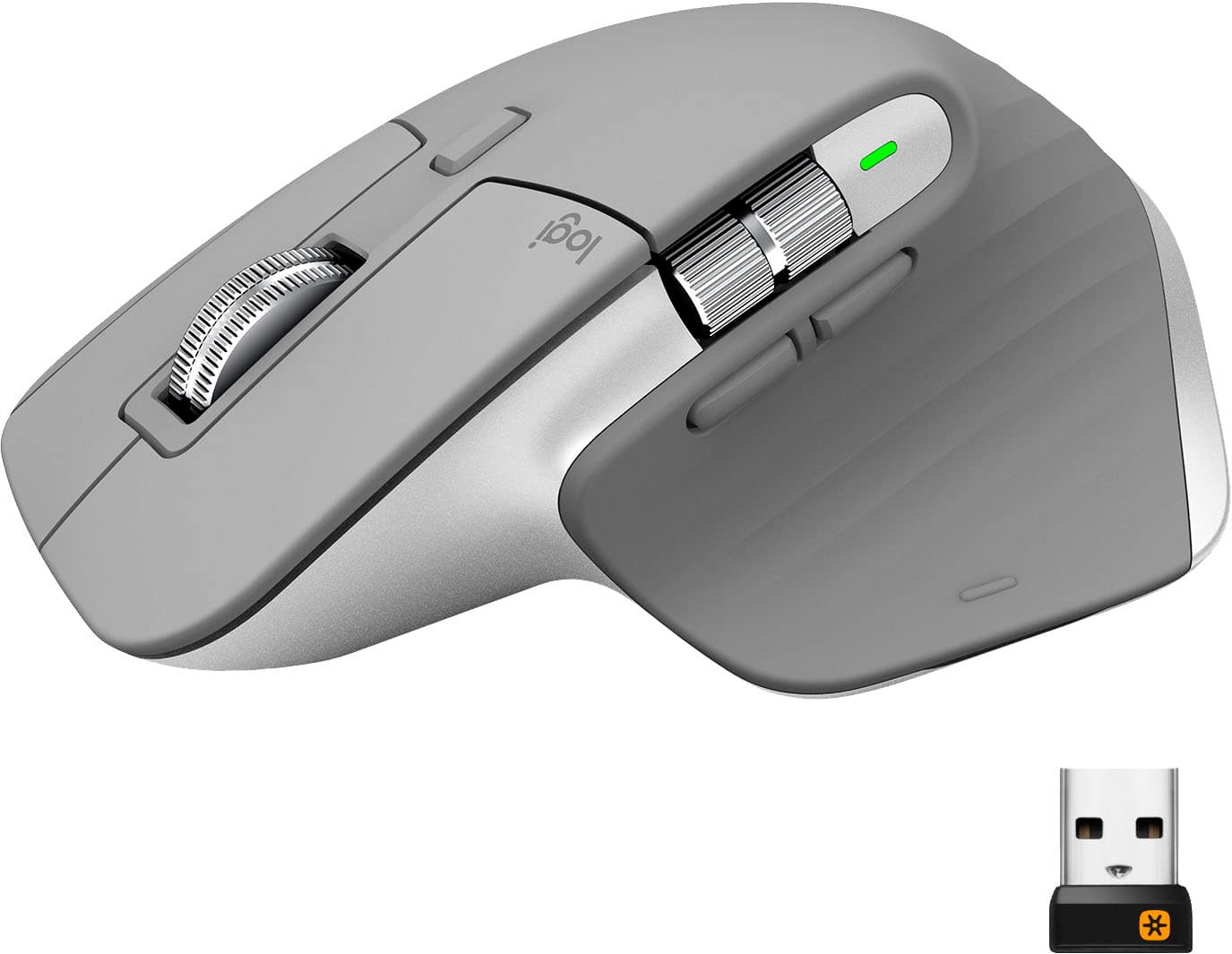 Front. Logitech - MX Master 3 Advanced Wireless USB/Bluetooth Laser Mouse with Ultrafast Scrolling - Mid Gray.