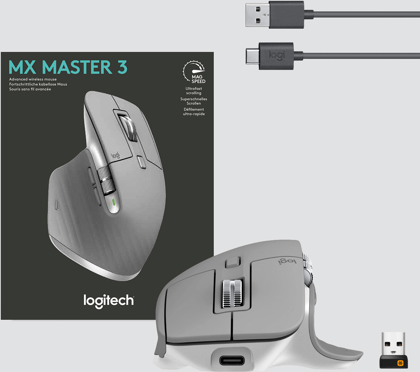 Amorous smykker flov Logitech MX Master 3 Advanced Wireless USB/Bluetooth Laser Mouse with  Ultrafast Scrolling Mid Gray 910-005692 - Best Buy