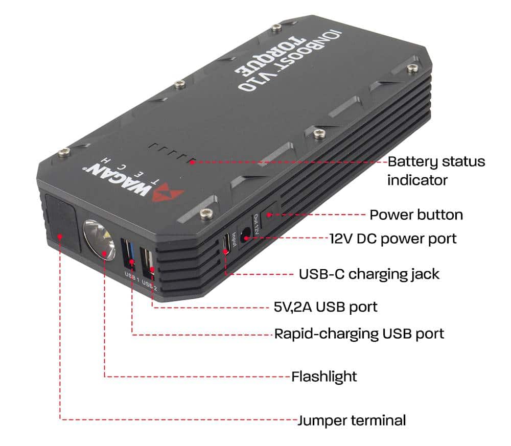 Alt View 17. Wagan Tech - iOnBoost V10 TORQUE 12,000 mAh Portable Charger and Jump Starter - Black.