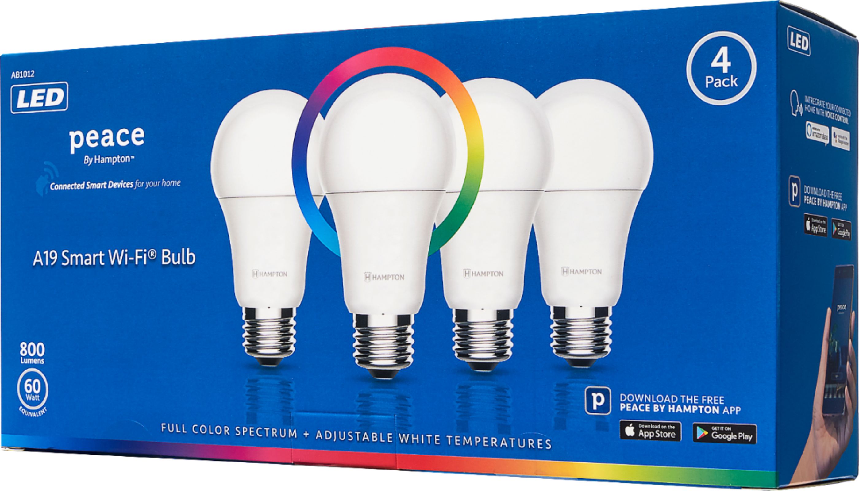 Left View: Peace by Hampton - A19 LED Smart Wi-Fi Bulb (4-pack) - Full Color