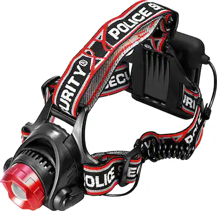 Front. Police Security - Head Flashlight - Black/Red.