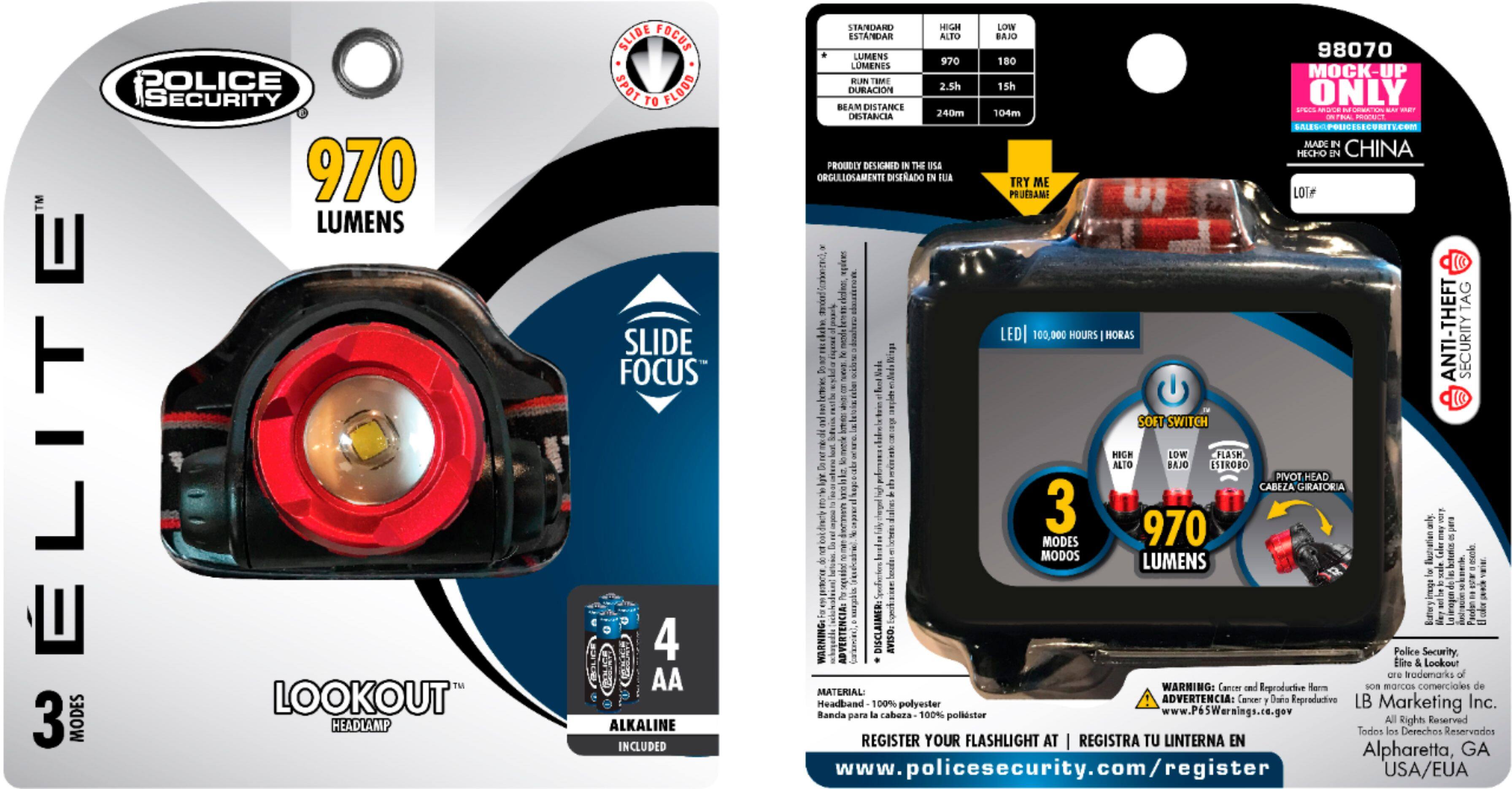 Alt View 20. Police Security - Head Flashlight - Black/Red.