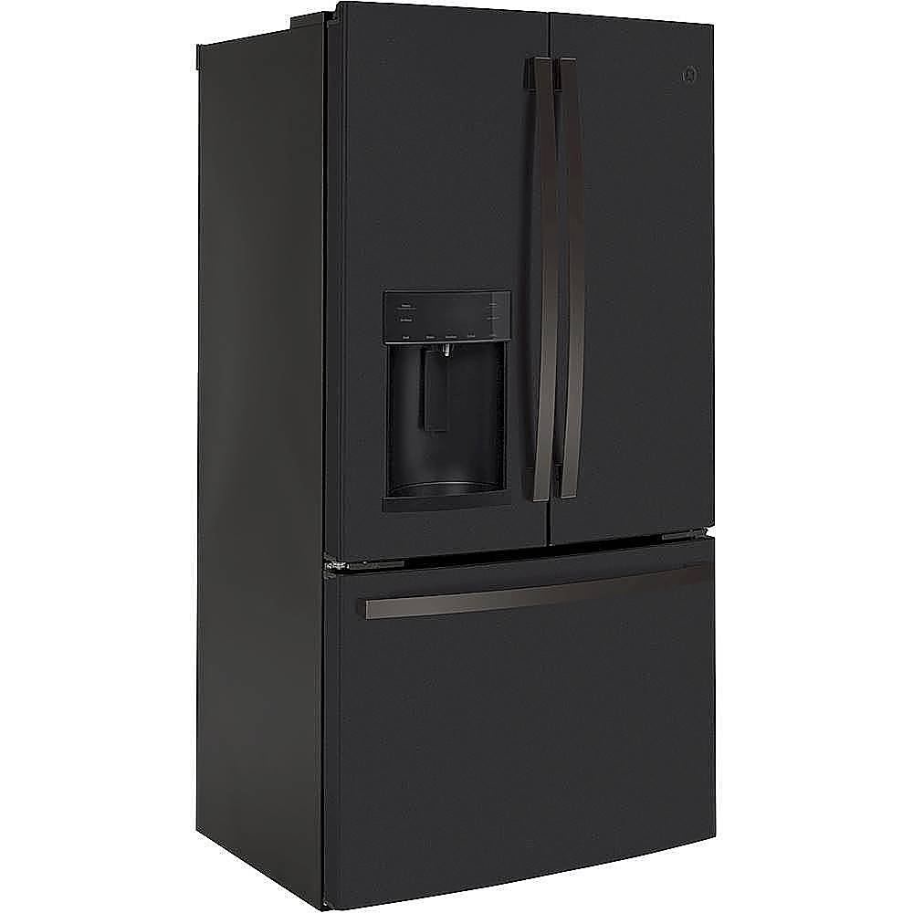 Angle View: GE - 22.1 Cu. Ft. French Door Counter-Depth Refrigerator - Black slate