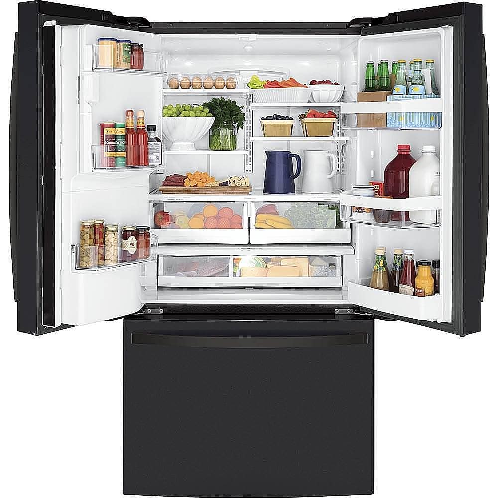 Alt View 1. GE - 22.1 Cu. Ft. French Door Counter-Depth Refrigerator - Fingerprint resistant black slate.