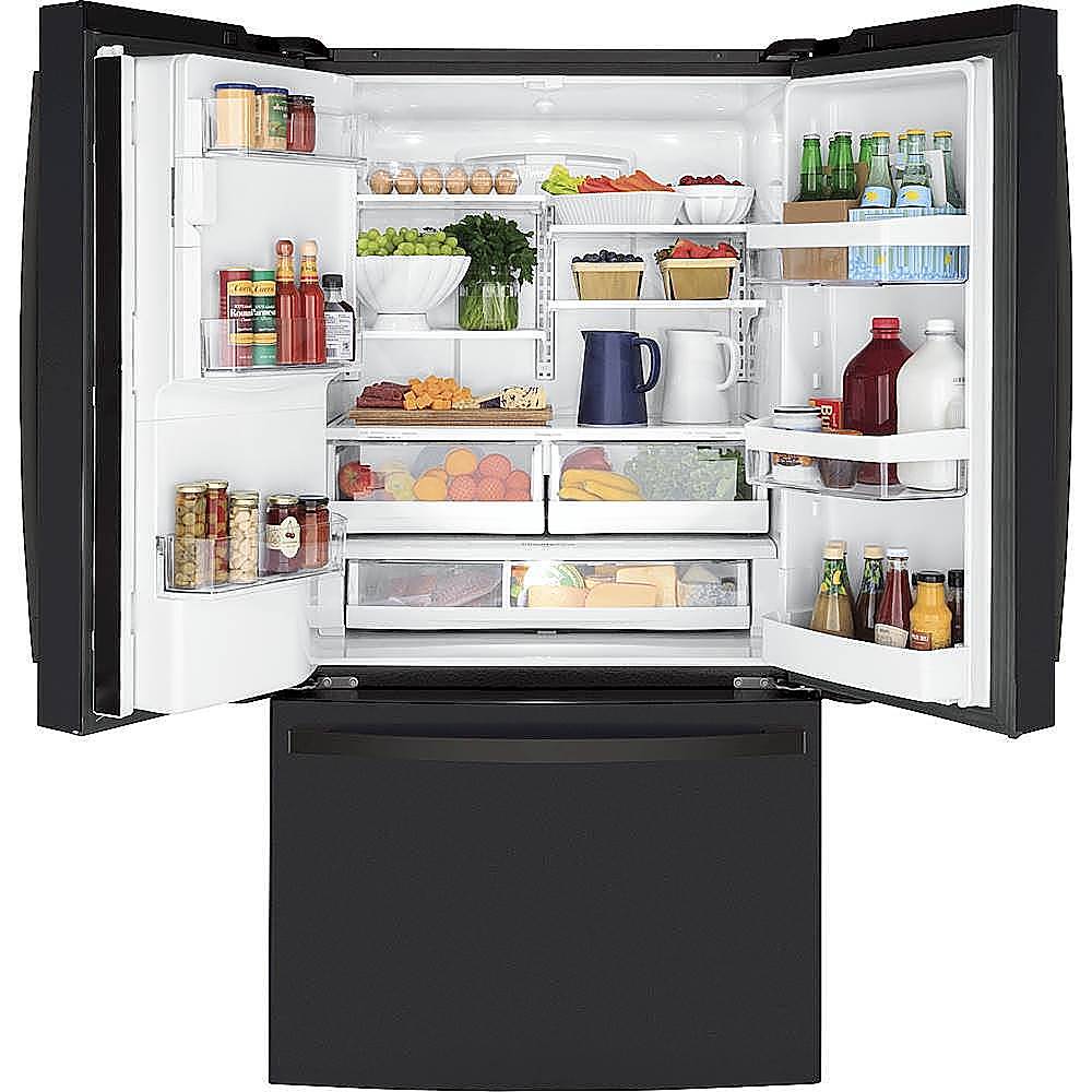 Alt View 1. GE - 22.1 Cu. Ft. French Door Counter-Depth Refrigerator - Fingerprint resistant black slate.