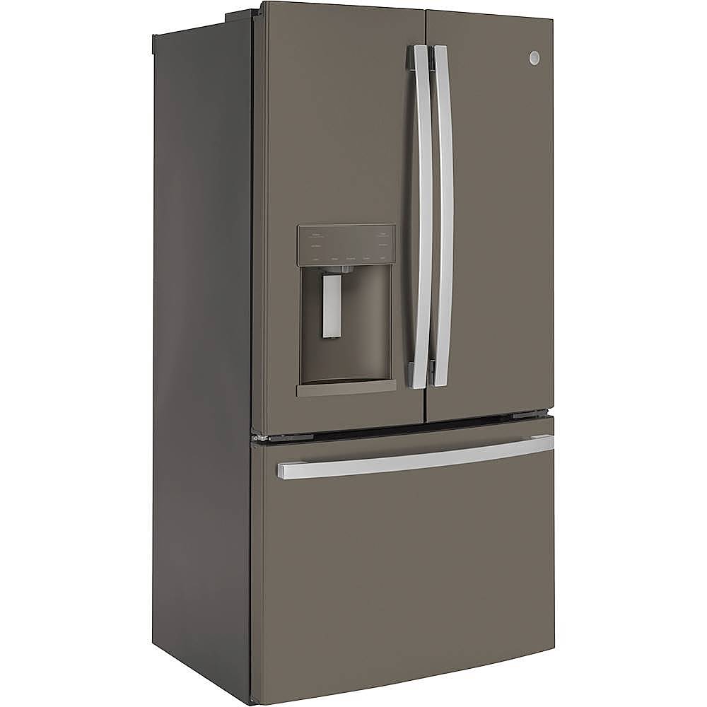 Angle. GE - 22.1 Cu. Ft. French Door Counter-Depth Refrigerator - Fingerprint resistant slate.