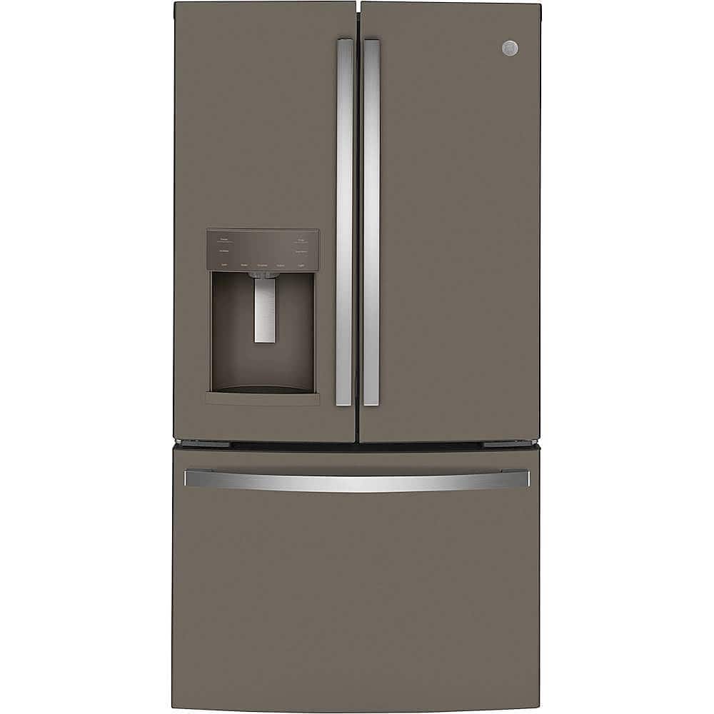 Front. GE - 22.1 Cu. Ft. French Door Counter-Depth Refrigerator - Fingerprint resistant slate.
