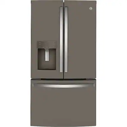 Front. GE - 22.1 Cu. Ft. French Door Counter-Depth Refrigerator - Fingerprint resistant slate.