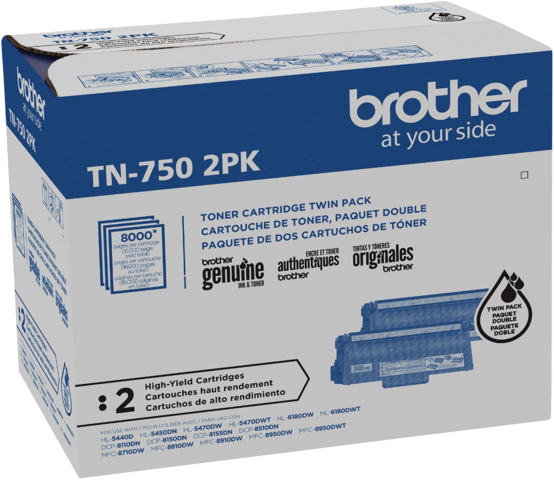 Alt View 12. Brother - TN-750 XL 2-Pack High-Yield Toner Cartridges - Black.