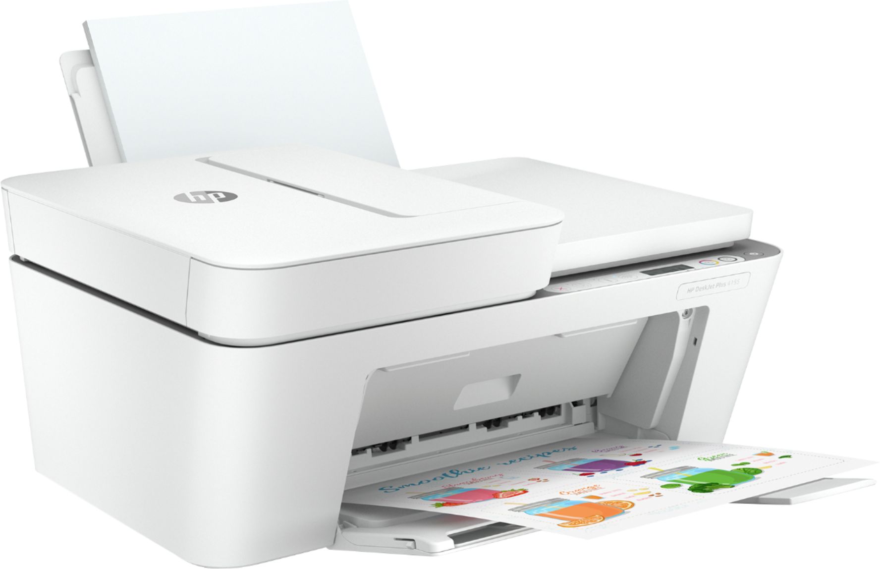 Angle View: HP - DeskJet Plus 4155 Wireless All-In-One Instant Ink-Ready Inkjet Printer - White