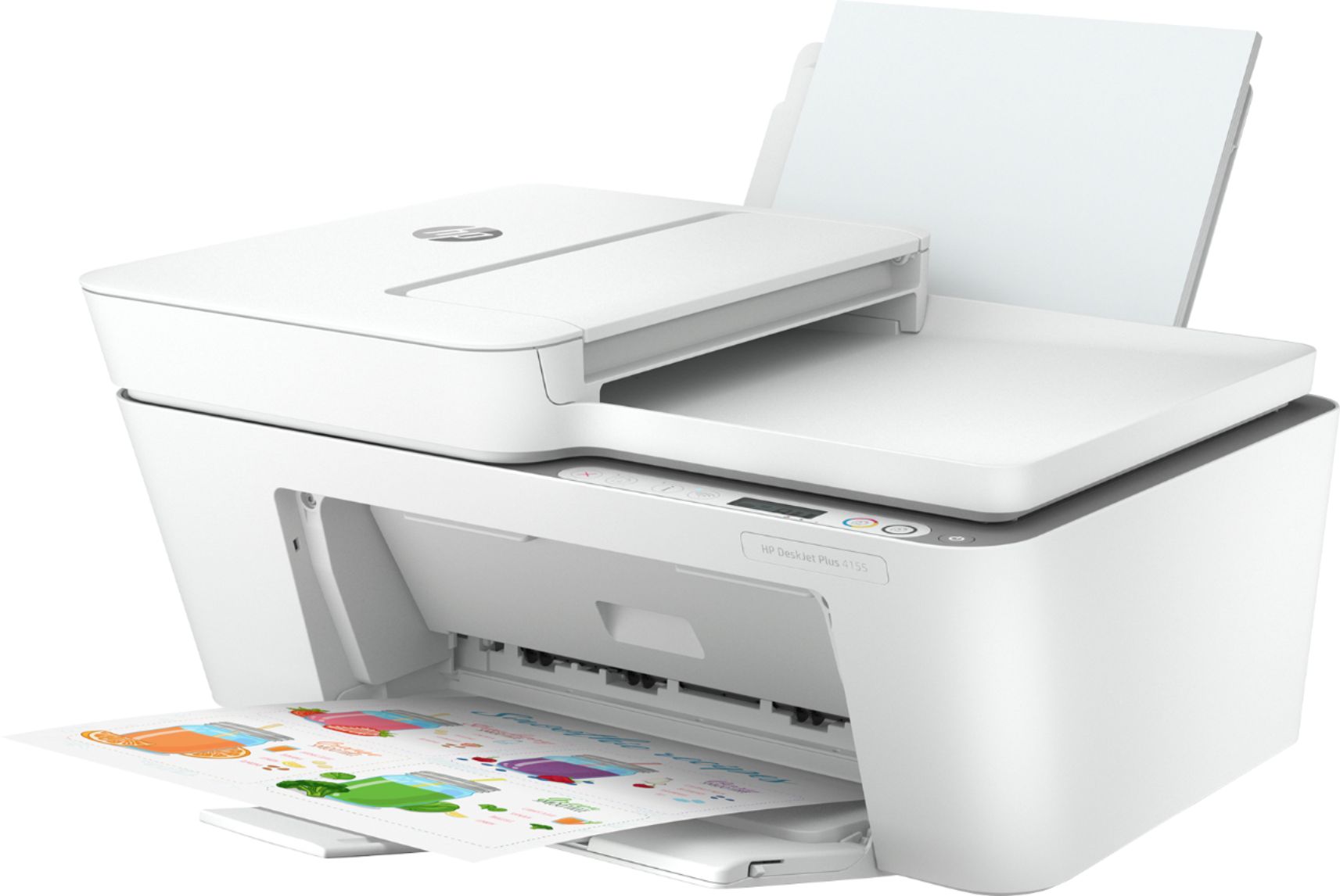 Left View: HP - DeskJet Plus 4155 Wireless All-In-One Instant Ink-Ready Inkjet Printer - White