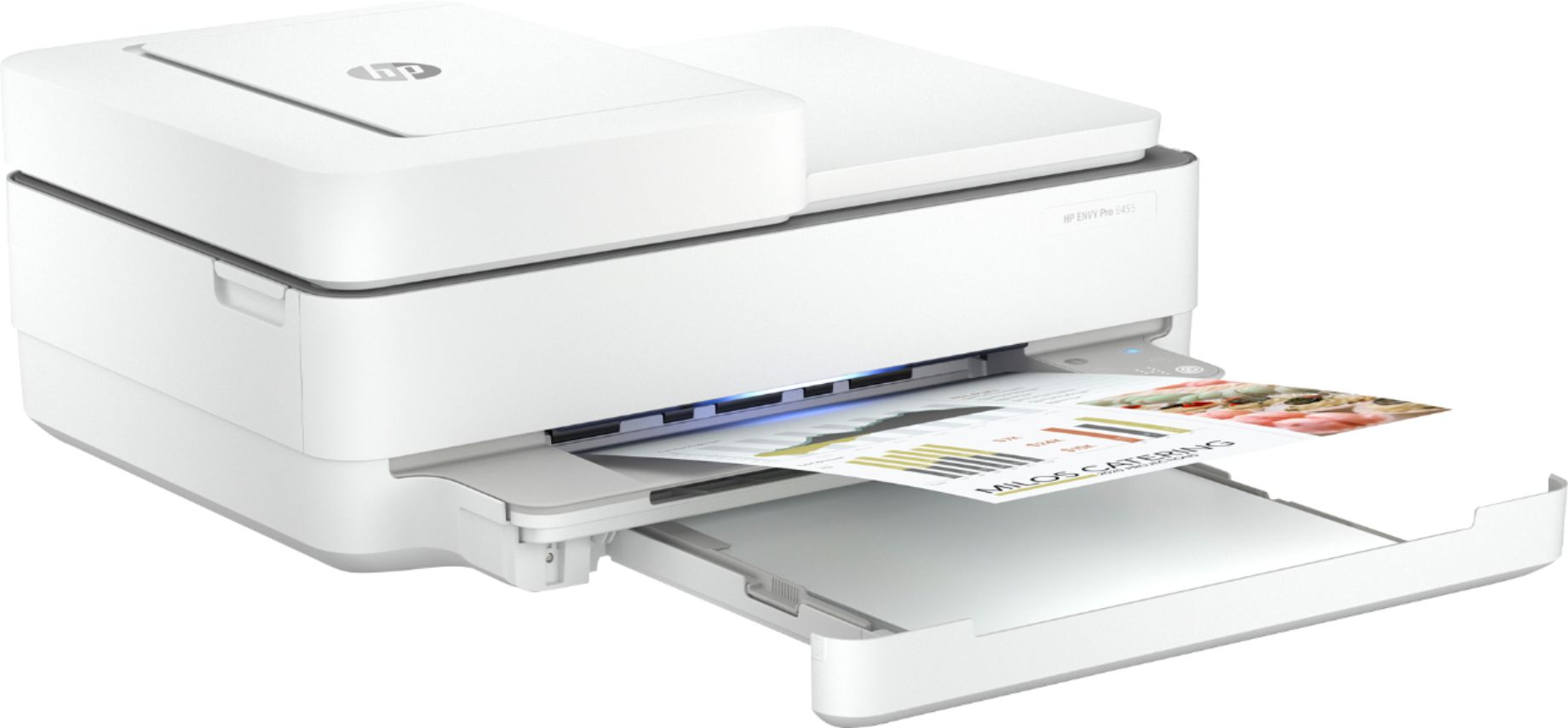 Angle View: HP - ENVY Pro 6455 Wireless All-In-One Instant Ink-Ready Inkjet Printer - White