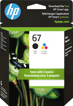 Front. HP - 67 2-Pack Standard Capacity Ink Cartridges - Black/Tri-color.
