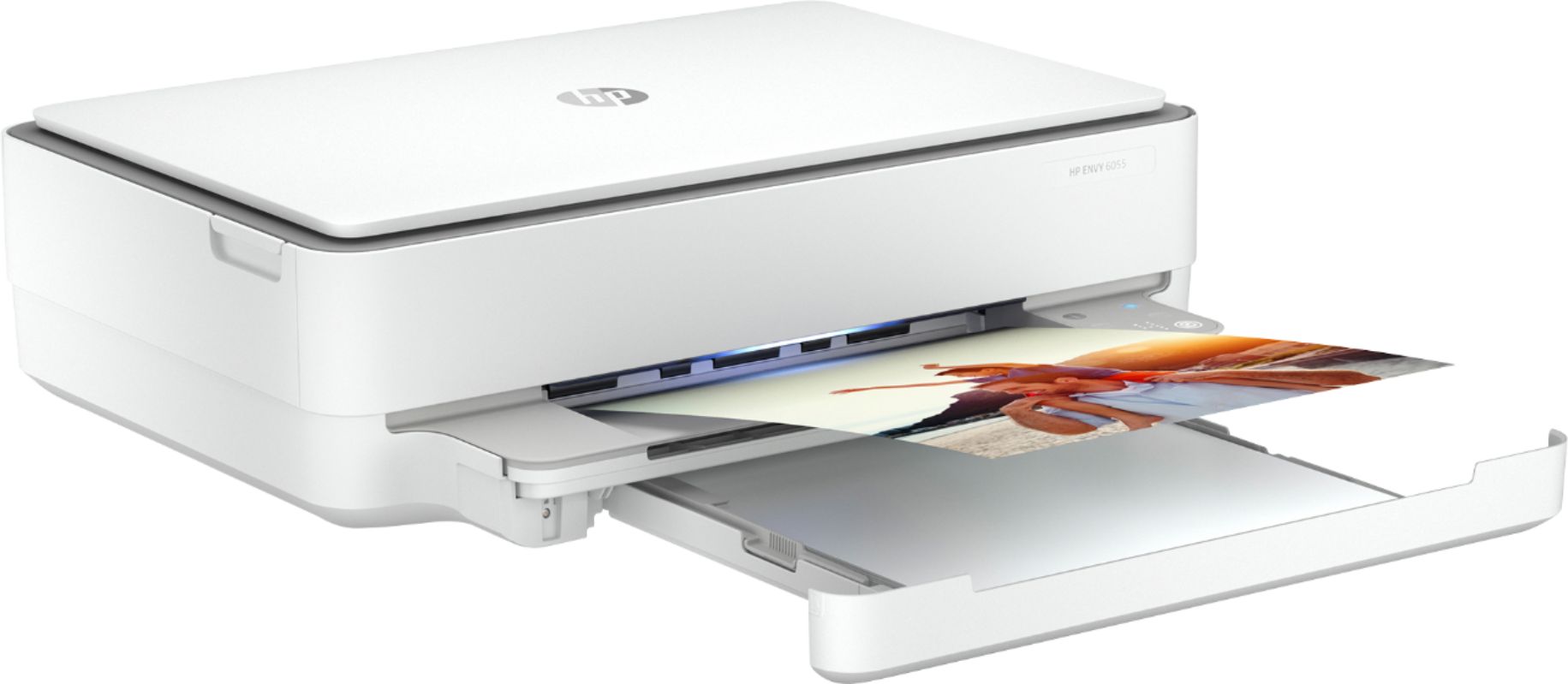 Angle View: HP - ENVY 6055 Wireless All-In-One Instant Ink-Ready Inkjet Printer - White