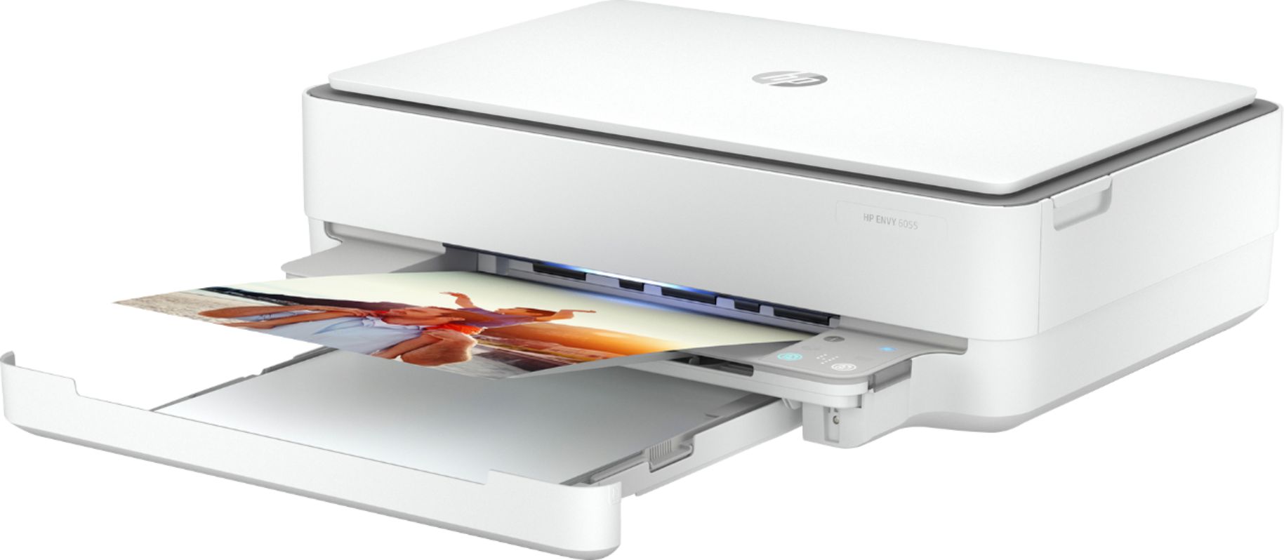 Left View: HP - ENVY 6055 Wireless All-In-One Instant Ink-Ready Inkjet Printer - White