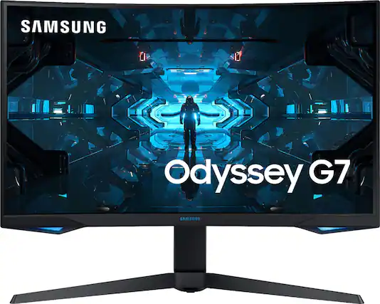 Front. Samsung - Odyssey G7 27" LED Curved QHD FreeSync and G-SYNC Compatible Monitor with HDR (DisplayPort, HDMI) - Black.