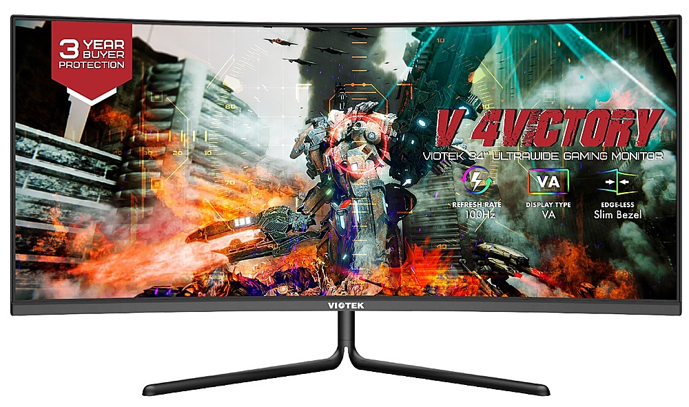 Viotek - GNV34DB Monitor de juegos ultraancho curvo UWQHD 100Hz 1440p de 34 pulgadas - Garantía de 3 años (HDMI, DisplayPort) - Negro