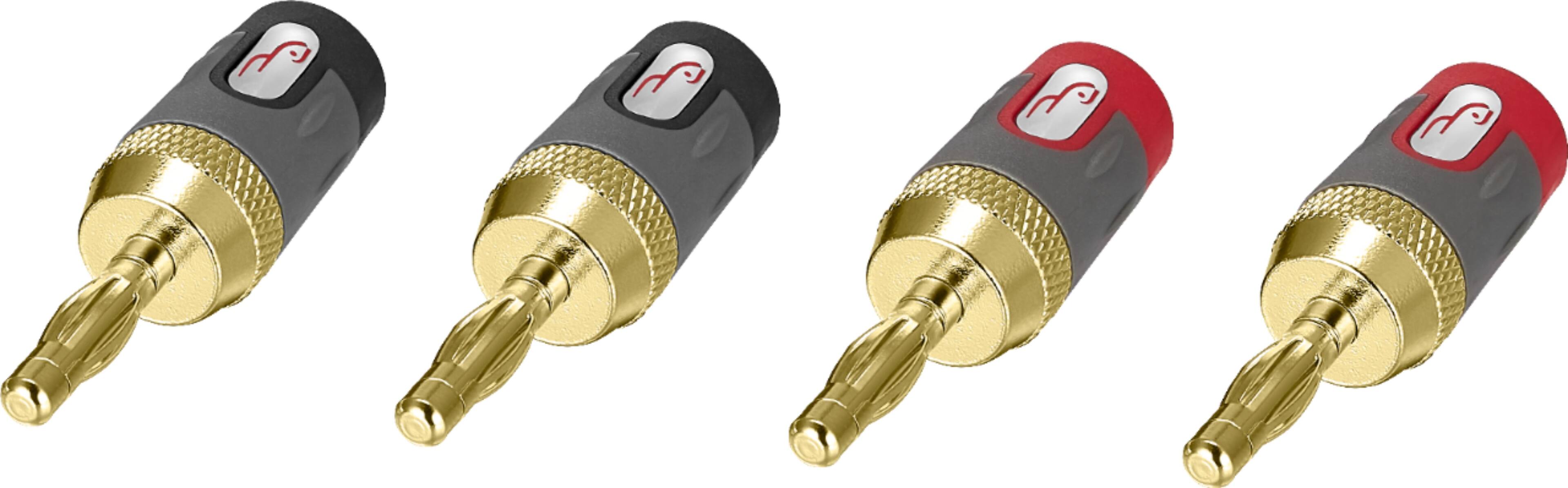 Angle. Rocketfish™ - 24k Gold Plated Toolless Speaker Banana Plugs (4 Pack) - Red/Black.