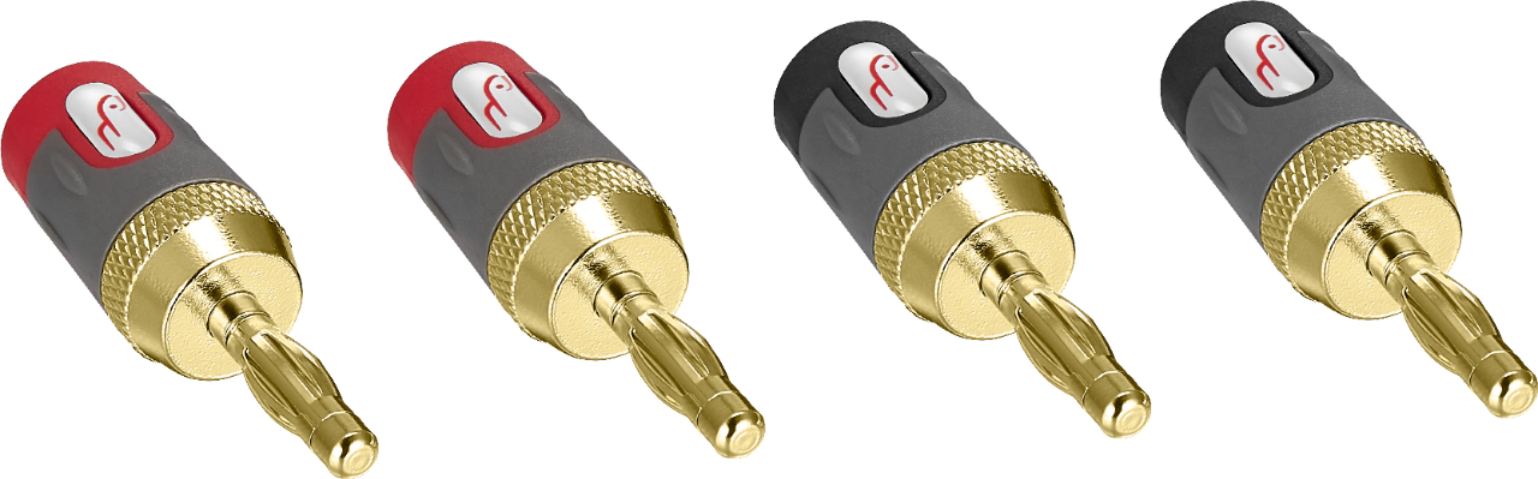 Left View: Rocketfish™ - 24k Gold Plated Toolless Speaker Banana Plugs (4 Pack) - Red/Black