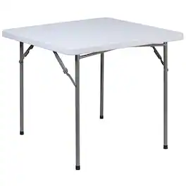 Emma + Oliver - 2.81-Foot Square Plastic Folding Table - Granite White