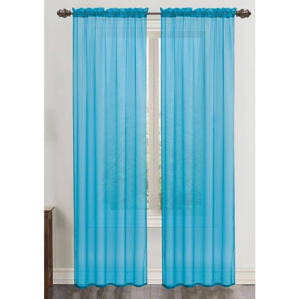 Angle. RT Designers Collection - RT Designers Collection Celine Neon Blue Sheer Rod Pocket Curtain Panel 55 x 90 in. - Blue.