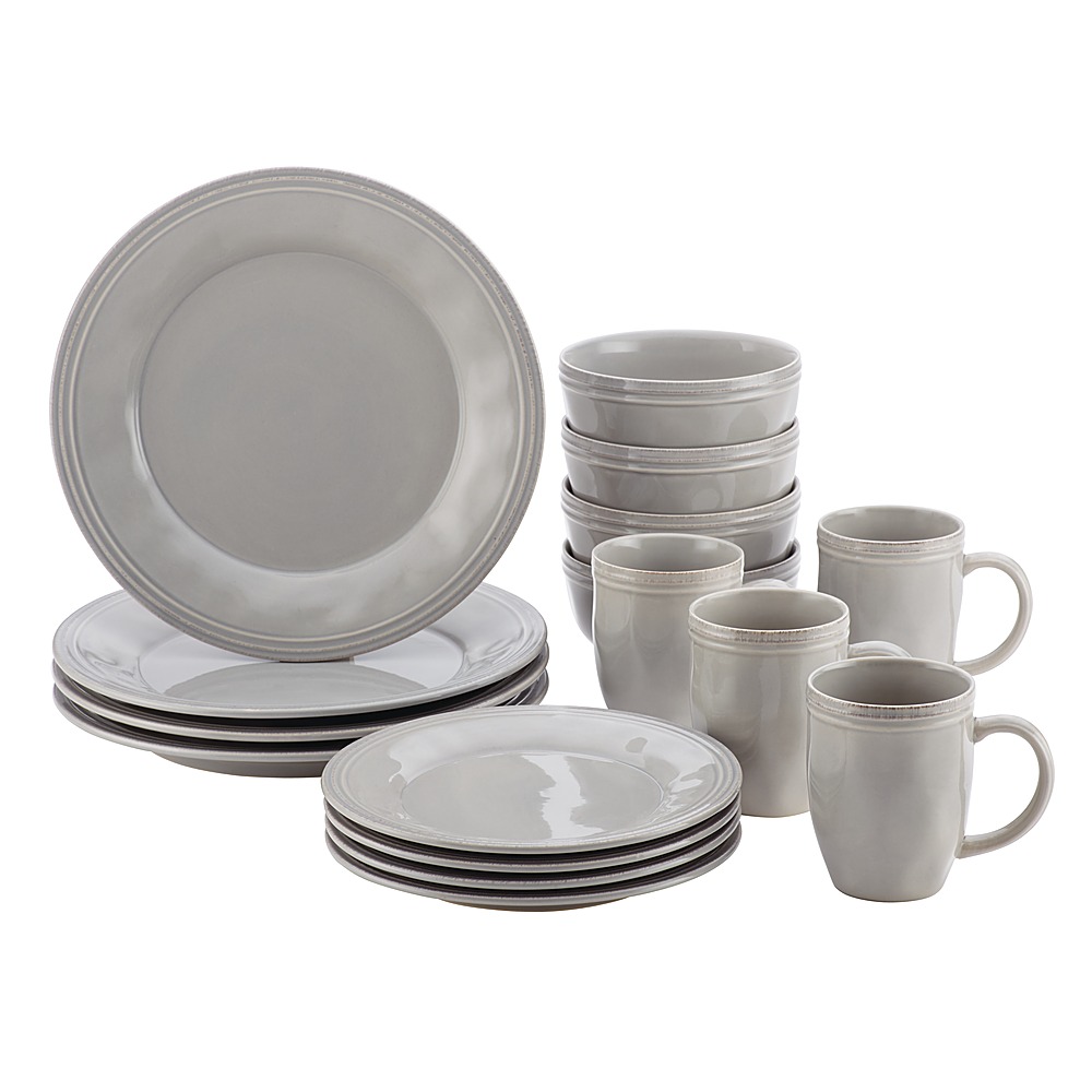 Angle View: Rachael Ray - Cucina 16-Piece Ceramic Dinnerware Set - Sea Salt Gray