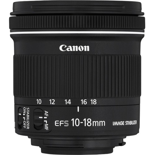 Left View: Canon - EF-S10-18mm F4.5-5.6 IS STM Ultra-Wide Zoom Lens for EOS DSLR Cameras - Black