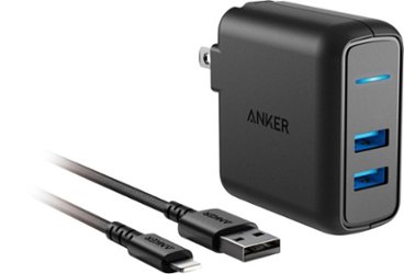 Anker - PowerPort 2 with 3ft Lightning Cable with Quick Charge for Apple iPhone and iPad - Black - Front_Zoom