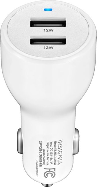 Front Zoom. Insignia™ - 24 W Vehicle Charger with 2 USB Ports - White.